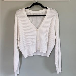 Hollister White Cropped Button-Up Sweater